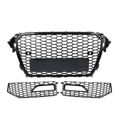 Front Honeycomb Bumper Grille Fog Light Covers Set For Audi A4 S4 2013-2015