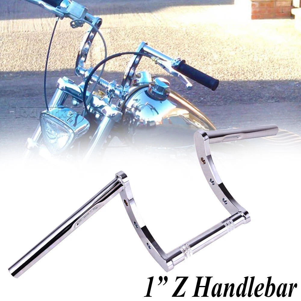 Chrome Z-Bars 1" Riser Handlebars for Harley Sportster Dyna Bobber Motorcycle