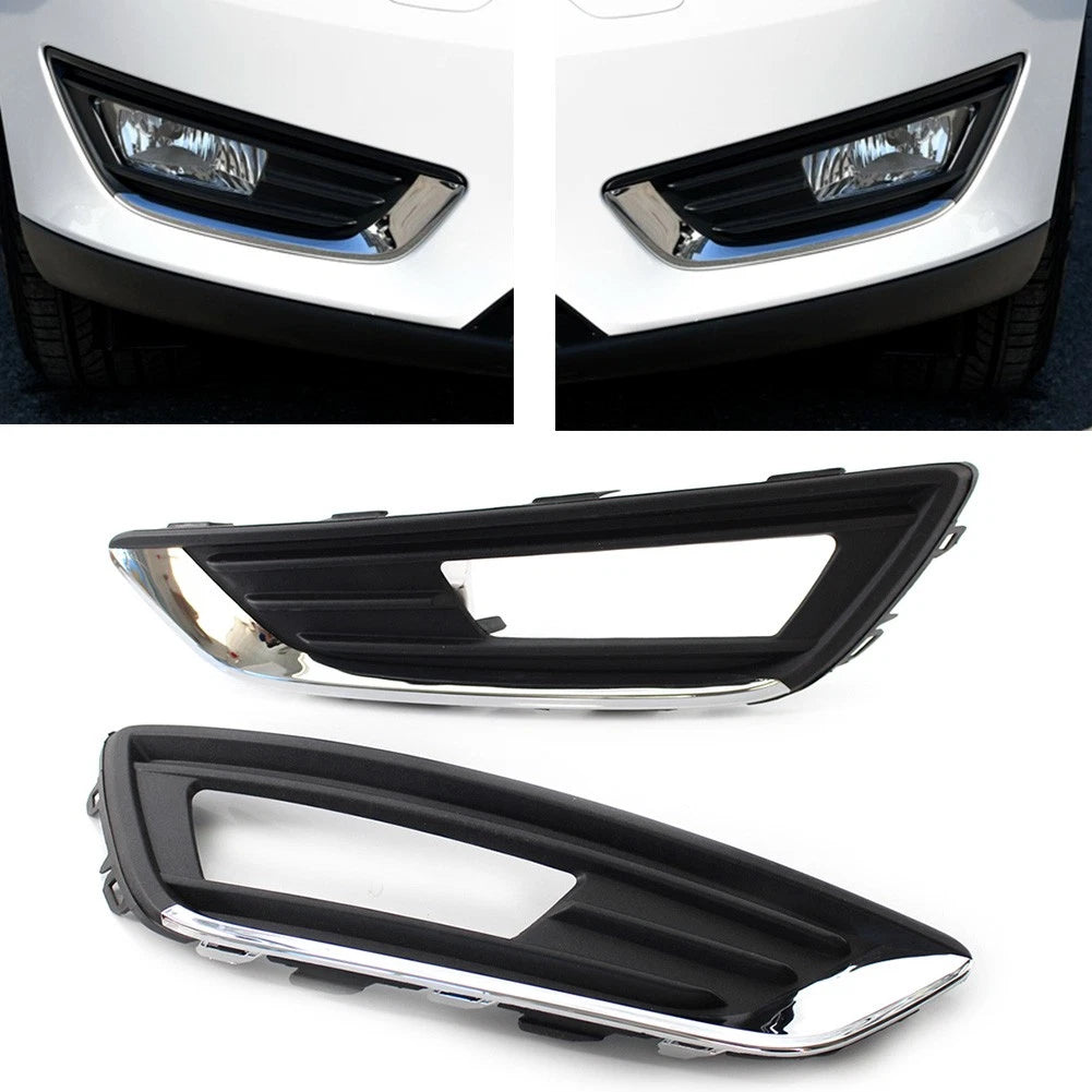 1Pair Chrome Black Front Bumper Grill Fog Light Lamp Covers Fit FORD Focus 15-17
