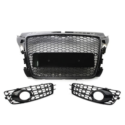 Black Front Honeycomb Grill Fog Light Cover Set For Audi A3 8P 2009-2012 2010