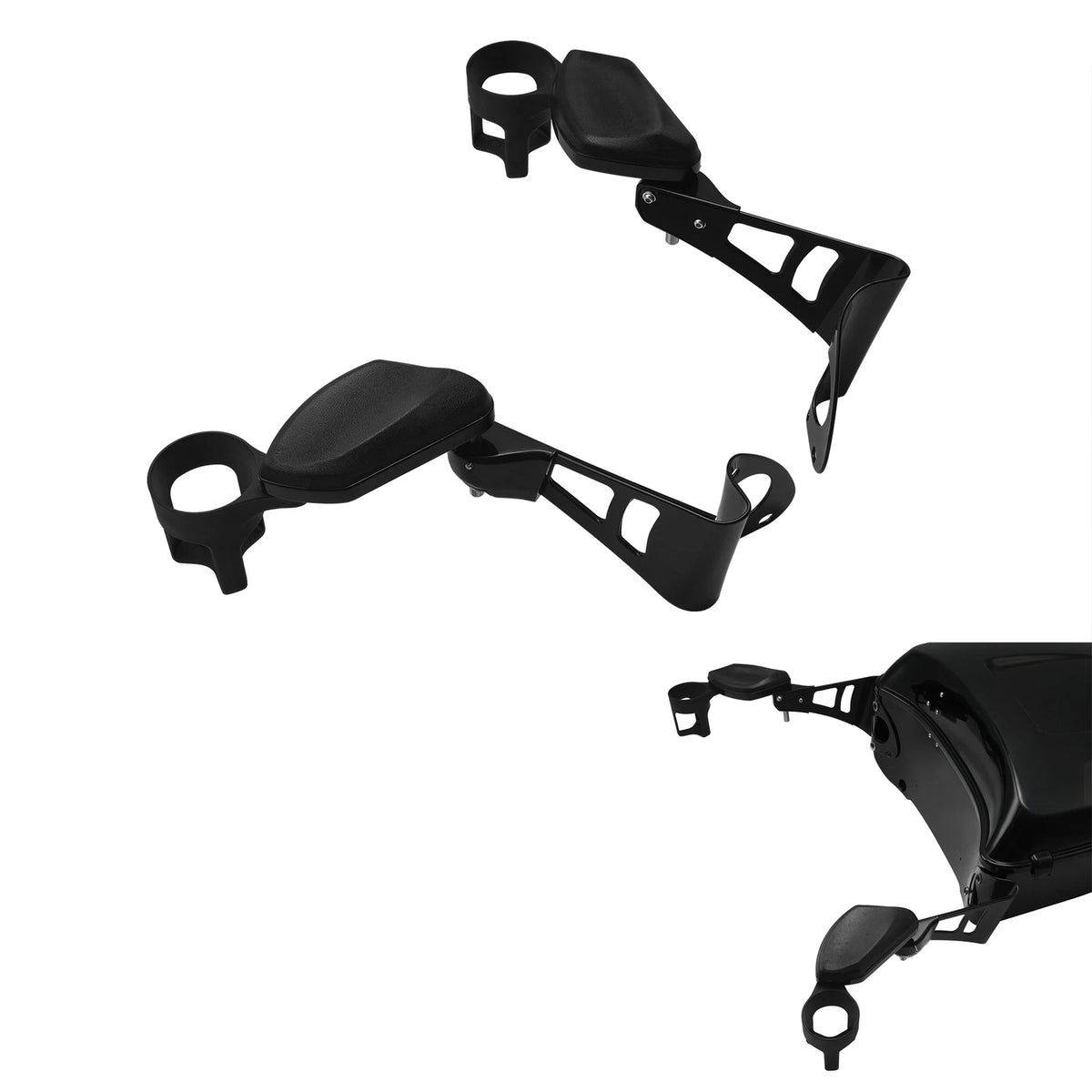 Black Rear Passenger Arm Rests W/ Drink Holder Fit For Harley Street Glide 14-Up