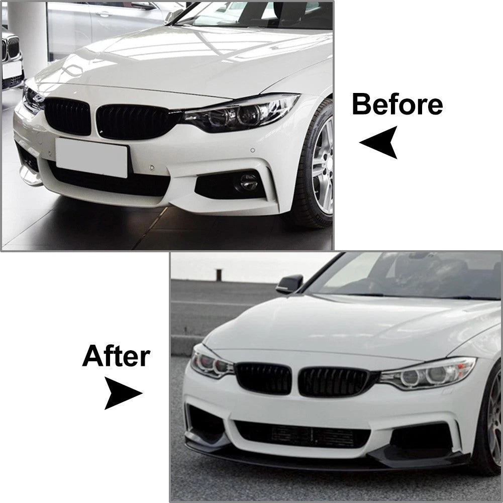 Front Bumper Lip Spoiler + Side Splitter Canards Cover Body Kit For BMW 4 Series