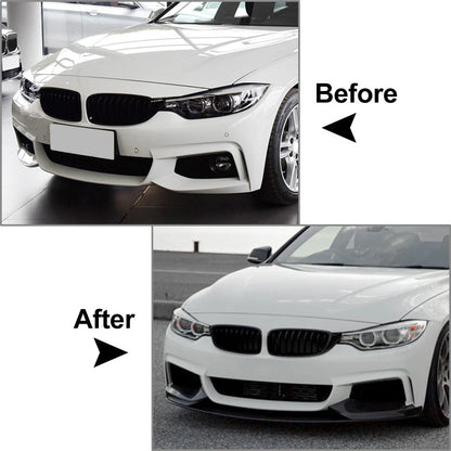 Front Bumper Lip Spoiler + Side Splitter Canards Cover Body Kit For BMW 4 Series
