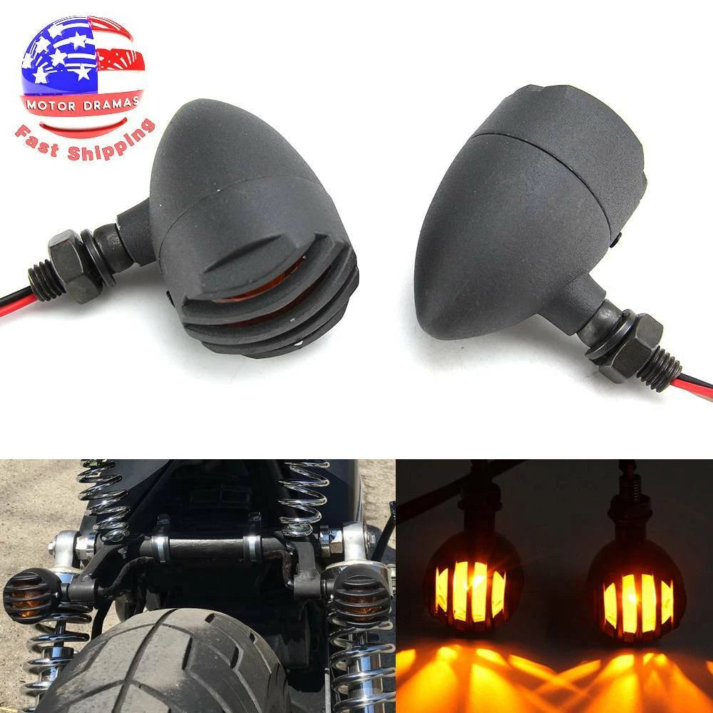 BLACK GRILL BULLET MOTORCYCLE TURN SIGNAL INDICATOR LIGHTS BLINKER FOR HARLEY A