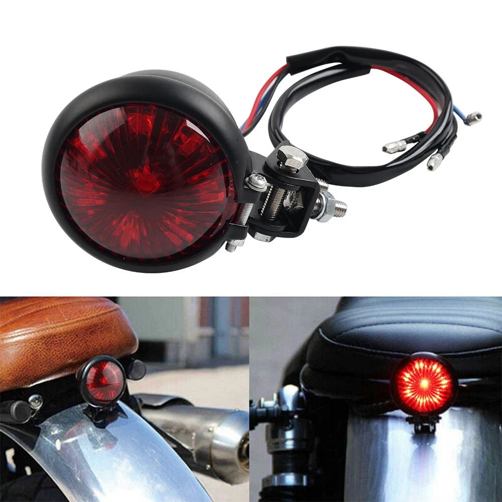 1x Black Motor LED Rear Stop Brake Tail Light Lamp For Cafe Racer Bobber Chopper