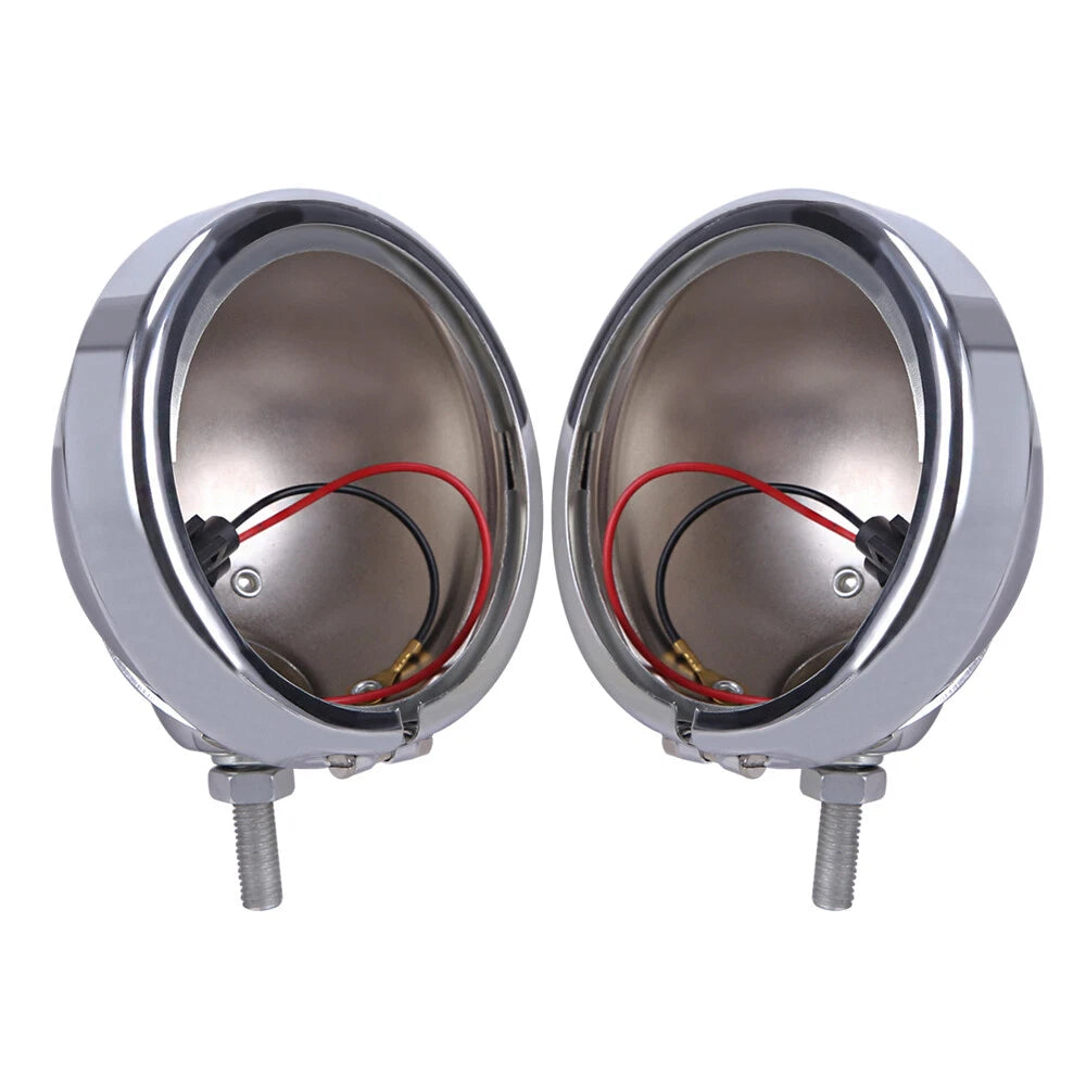 Pair 4-1/2 Inch 4.5" Chrome Fog Lights Housing Passing Lamp Bracket Bulb Bucket