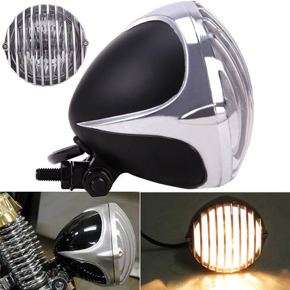 Motorcycle Headlight Finned Grill Lamp For Harley Cruiser Chopper Bobber Custom