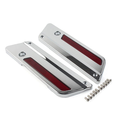 Saddlebag Latch Plate Cover W/ Red Reflector For Harley Touring 1993-13 Chrome