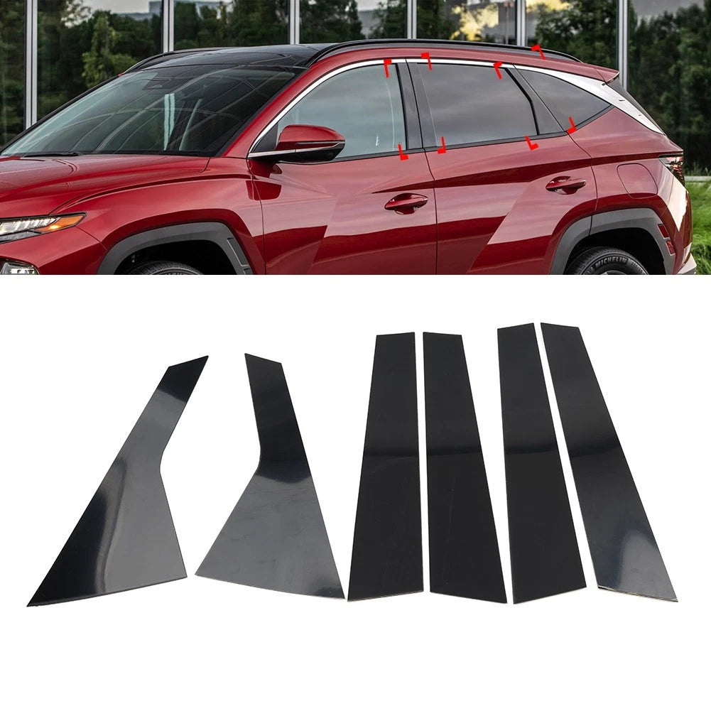Door Window Pillar Post Cover Trim Kit Black For Hyundai Tucson NX4 2021-2023