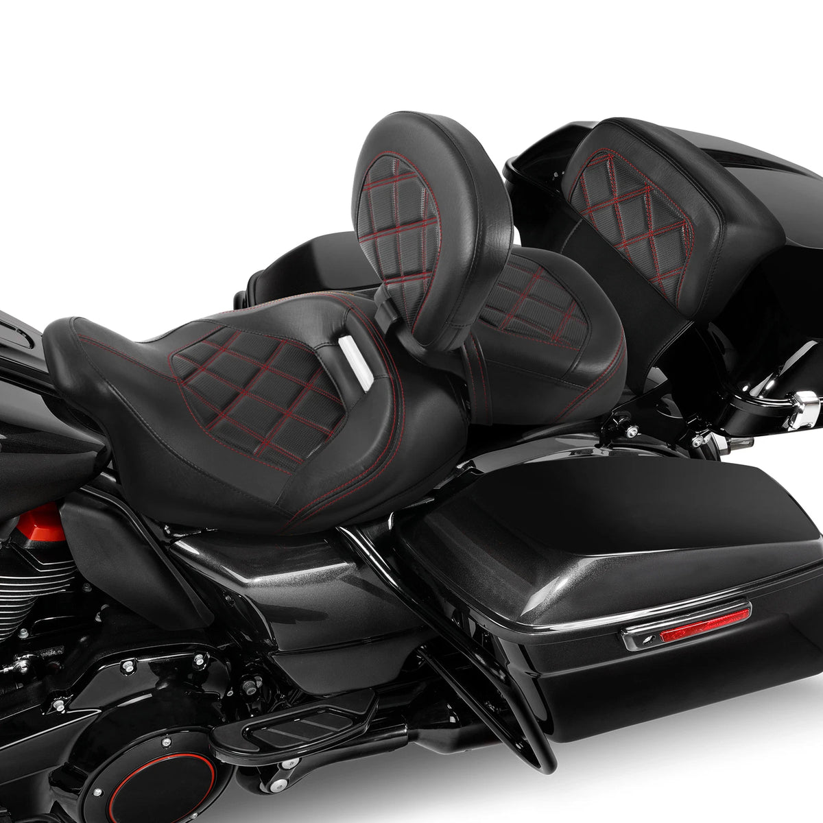 Black Red Driver &Passenger Seats Backrest Pad Fit For Harley Touring 2014-23 22