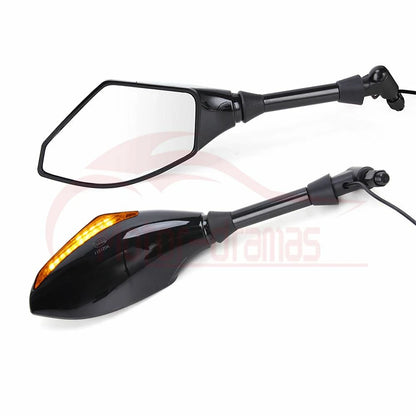 Motorcycle LED Turn Signal Integrated Indicator Light Rearview Side Mirrors 10mm