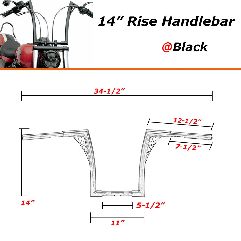 14" Rise Handlebars Ape Hanger Bars For Harley Touring Sportster XL Softail Dyna