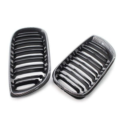 Front Kidney Grille Grill Double Slat For BMW E46 Sedan 02-05 Carbon Fiber Black
