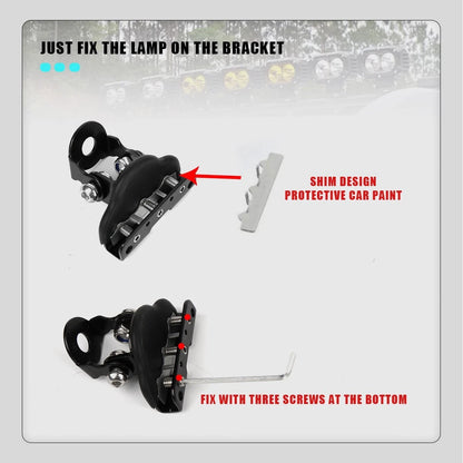 2PCS Car Offroad A-Pillar Hood Led Work Light Bar Mount Bracket Clamp Holder
