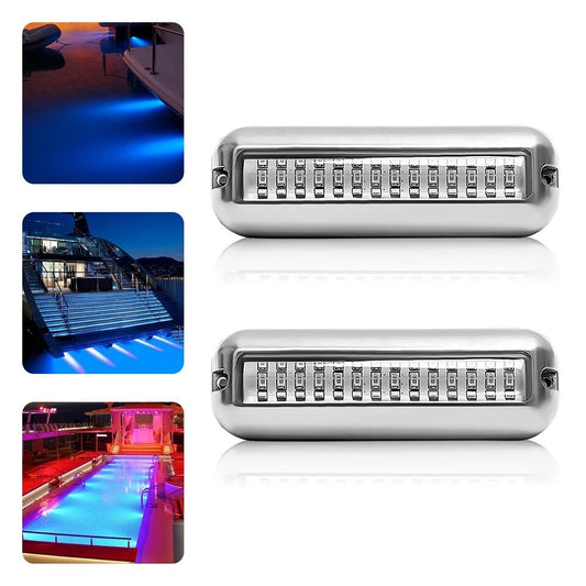 2PCS Blue 42LED Marine Boat Transom Lights Stainless Steel Underwater Pontoon