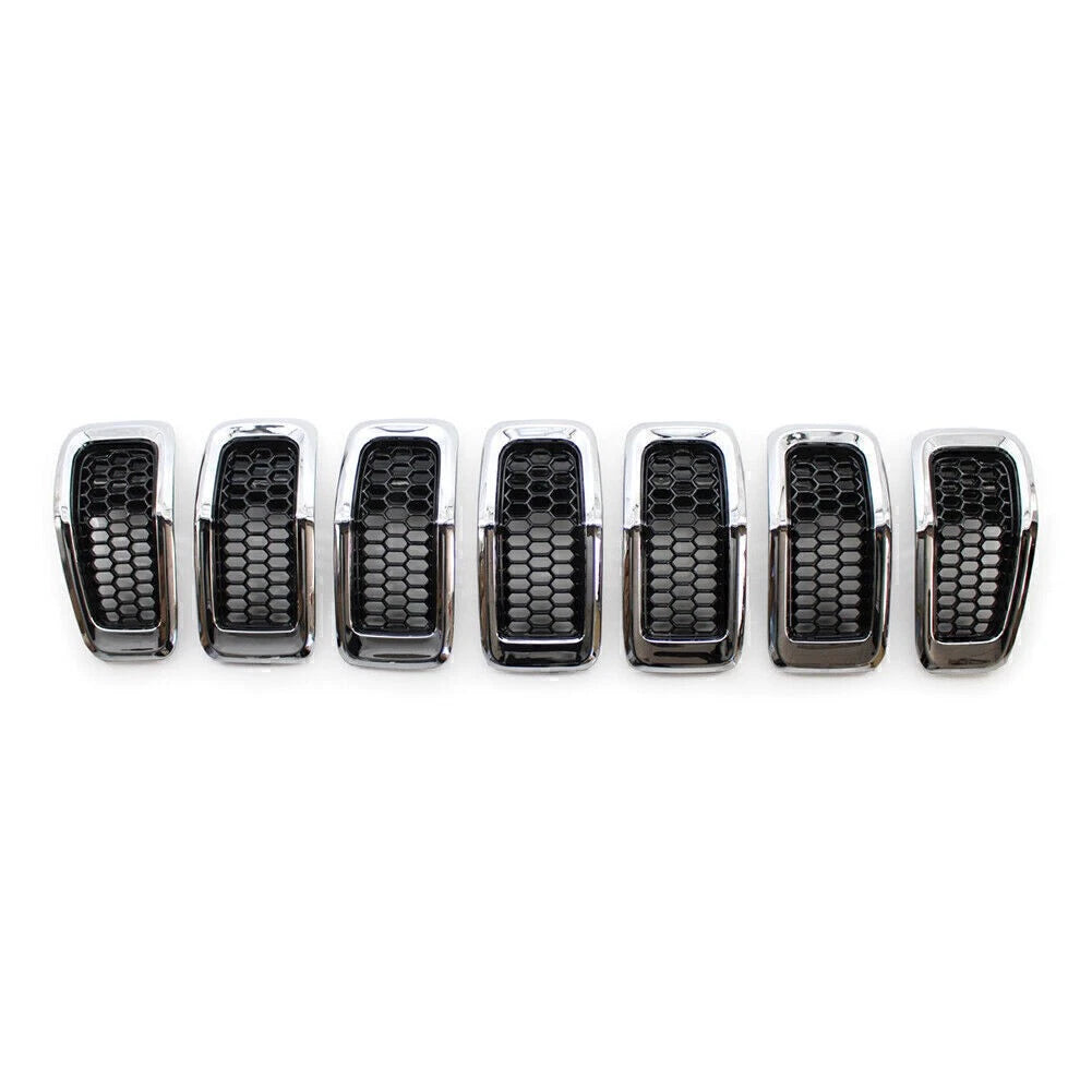 Honeycomb Front Grille Inserts Grill Cover Trim Chrome Fit Jeep Cherokee 2014-18