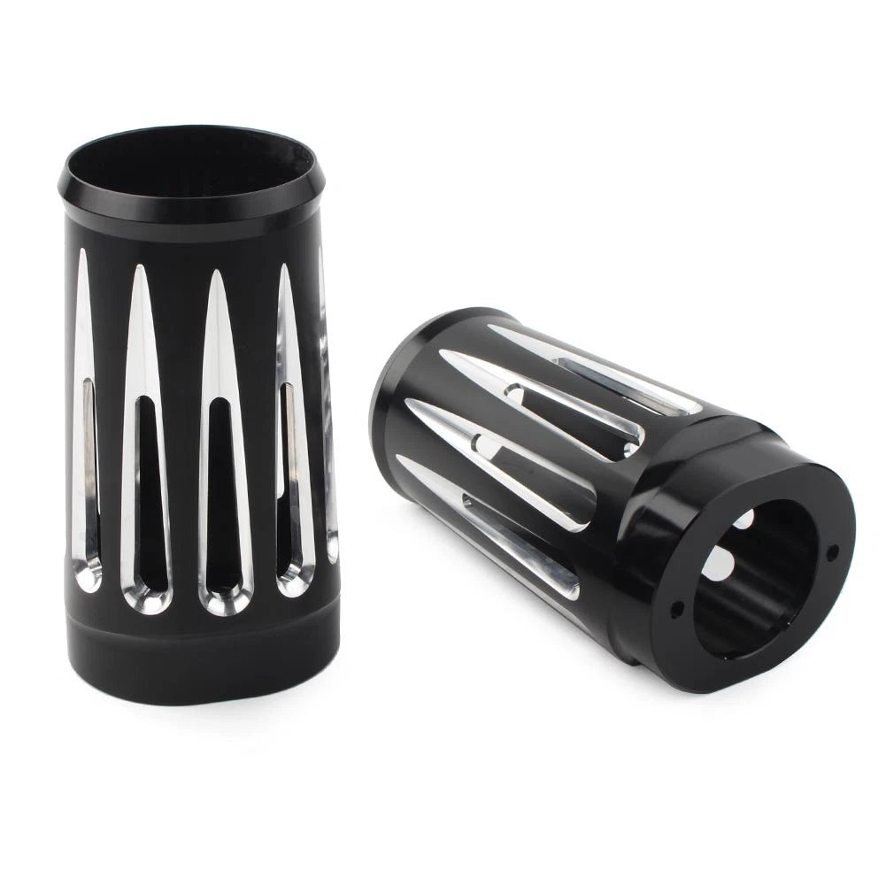 1 Pair Black Fork Boot Slider Cover Cow Bell For Harley Touring FL 1986-2013