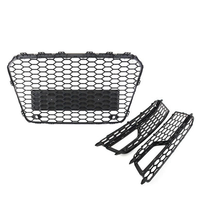 Front Bumper Honeycomb Grille Fog Light Grill Set For Audi A5 S5 2013-2017