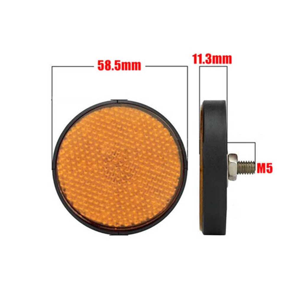 M5 2PCS Round Warning Reflector Side Marker Universal For Motorcycle ATV Yellow