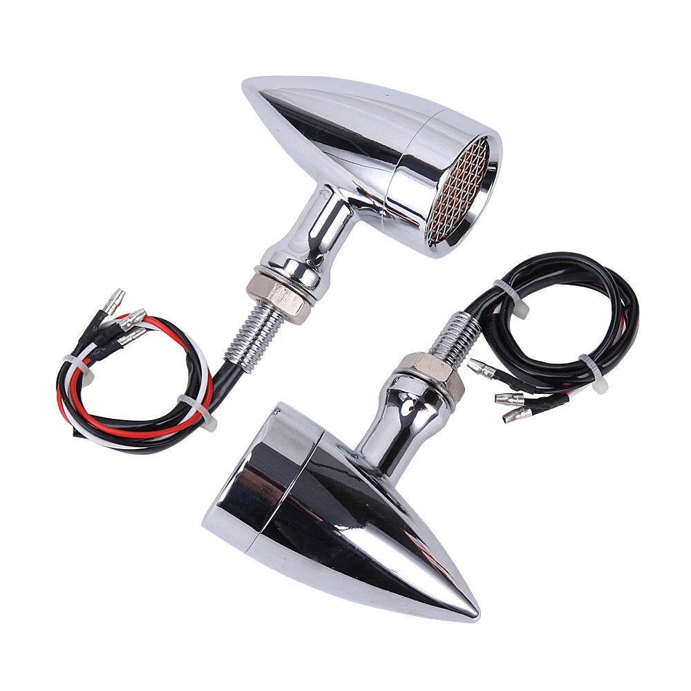 4X Chrome Bullet Motorcycle LED Turn Signal Brake Running Tail Light For Harley