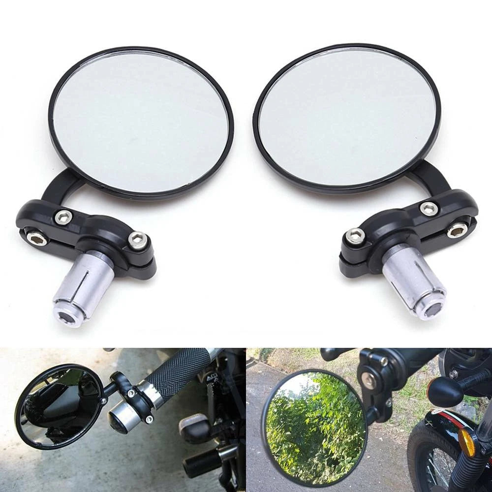 Folding Bar End Motorcycle Mirrors - Aluminum Black - Right and Left Cafe Racer