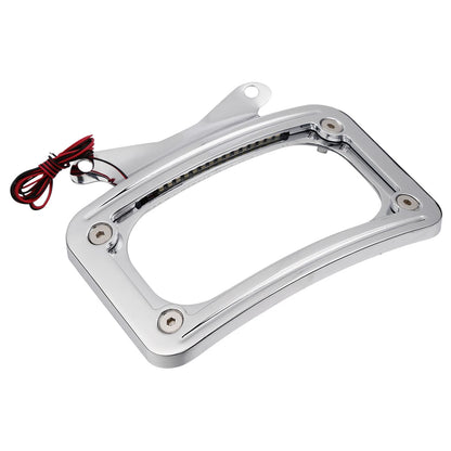 Curved Laydown License Plate Mount Frame Light Fit For Harley Street Road Glide