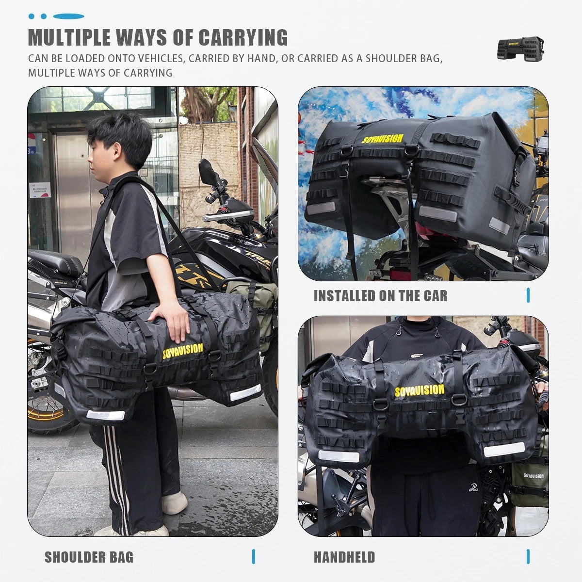 Duffel Bag 50 Litre Waterproof Motorbike Motorcycle Tail Bags Travel Luggage