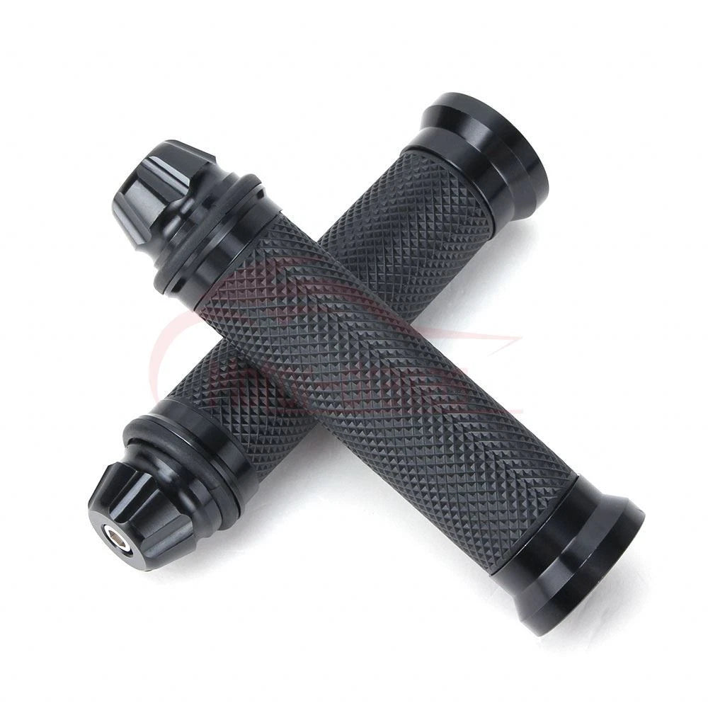 Black Motorcycle Rubber Gel CNC Hand Grips For 7/8" 22mm Handlebar Sports Bike