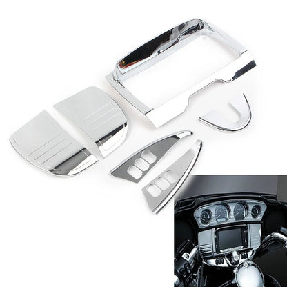 Tri Line Gauge Stereo Accent Set For Harley Touring Street Glide 2014-22 Chrome