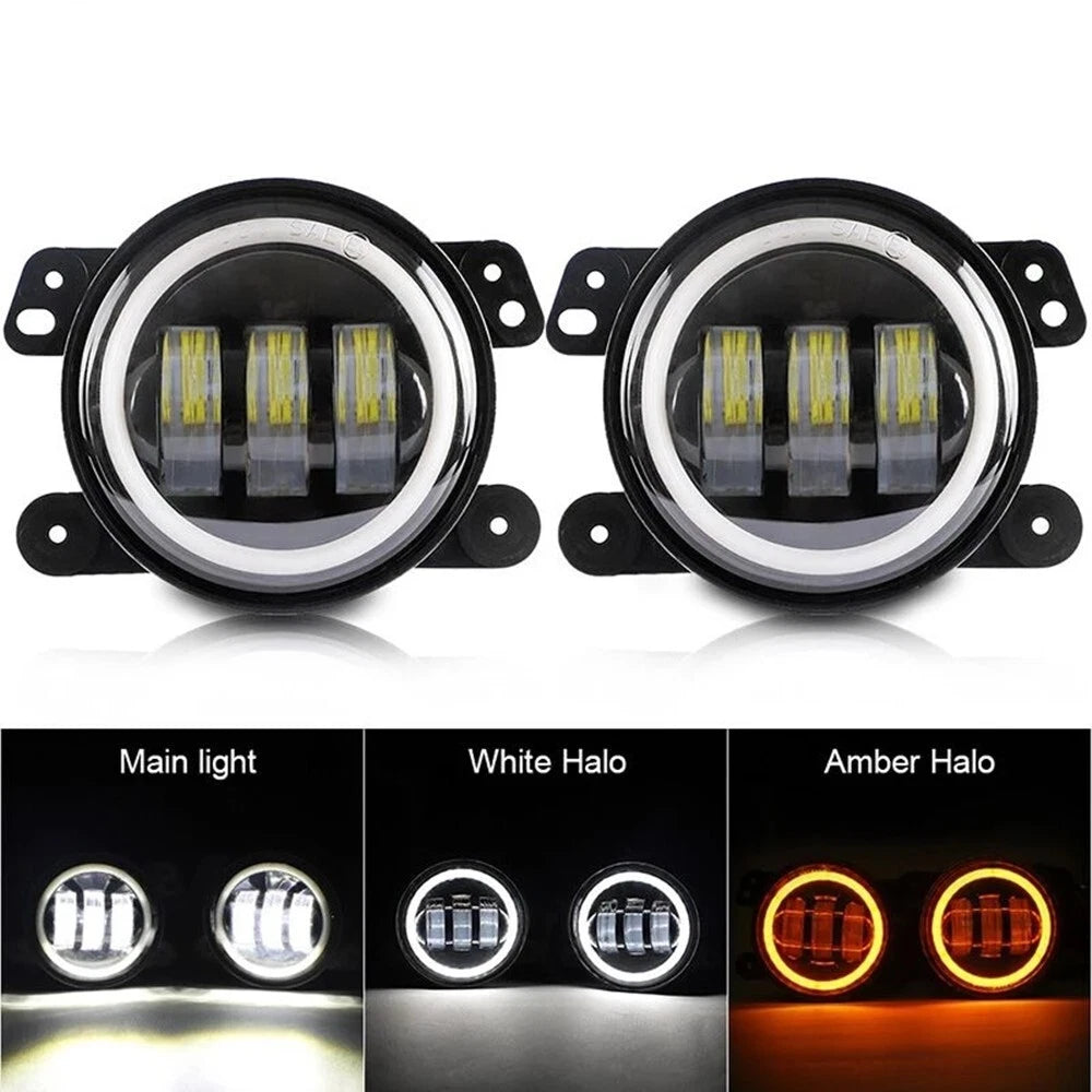 2X Halo Amber Angel Eyes LED 4" Inch Fog Light Lamp For Dodge Jeep Wrangler JK