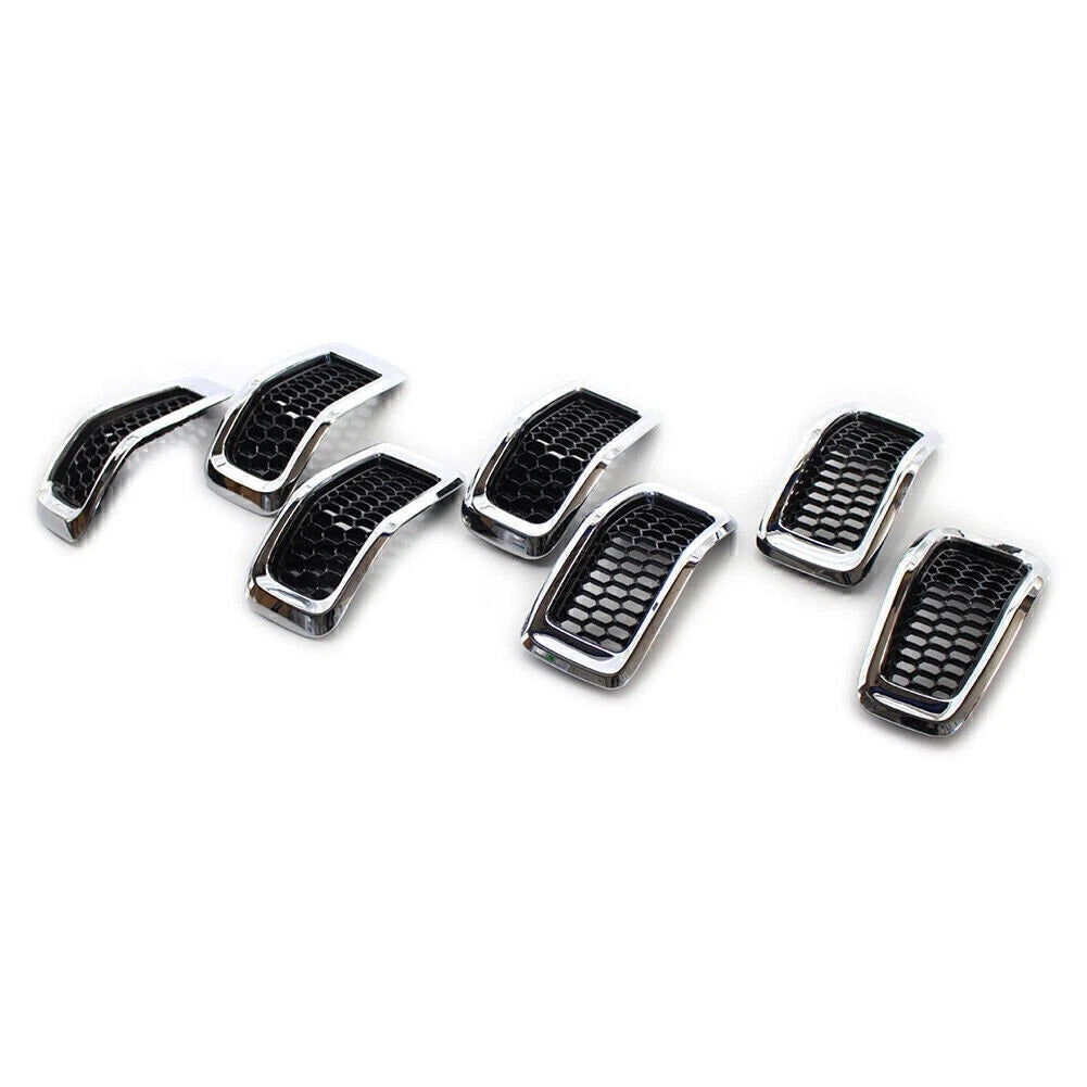 Honeycomb Front Grille Inserts Grill Cover Trim Chrome Fit Jeep Cherokee 2014-18