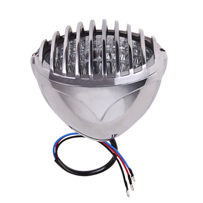 Chrome Headlight Lamp Finned Grill For Harley Chopper Bobber Cafe Racer Cruiser