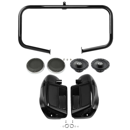 Lower Vented Fairings Speakers & Engine Guard Fit For Harley Touring 14-24 Black