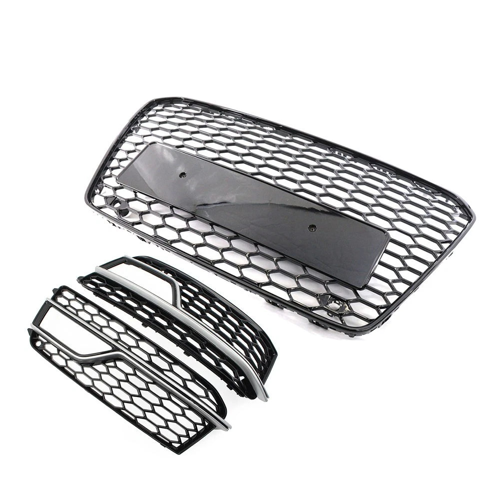 Front Bumper Honeycomb Grille Fog Light Grill Set For Audi A5 S5 2013-2017