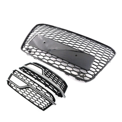 Front Bumper Honeycomb Grille Fog Light Grill Set For Audi A5 S5 2013-2017