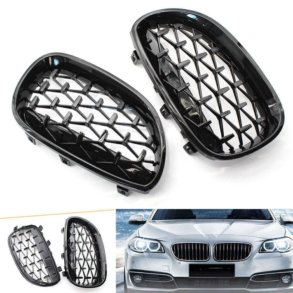 Front Kidney Grill Diamond Meteor Black For BMW E60 03-09 5 Series Gloss Car US