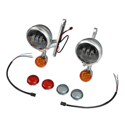 4.5" Auxiliary LED Fog Light Bracket Turn Signal Fit For Harley Touring 2014-Up