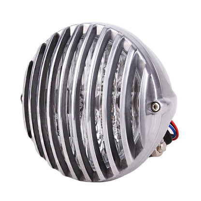 Chrome Headlight Lamp Finned Grill For Harley Chopper Bobber Cafe Racer Cruiser