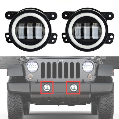 Pair 4" Inch Round LED Halo Fog Lights White DRL Lamp For Jeep Wrangler JK TJ LJ