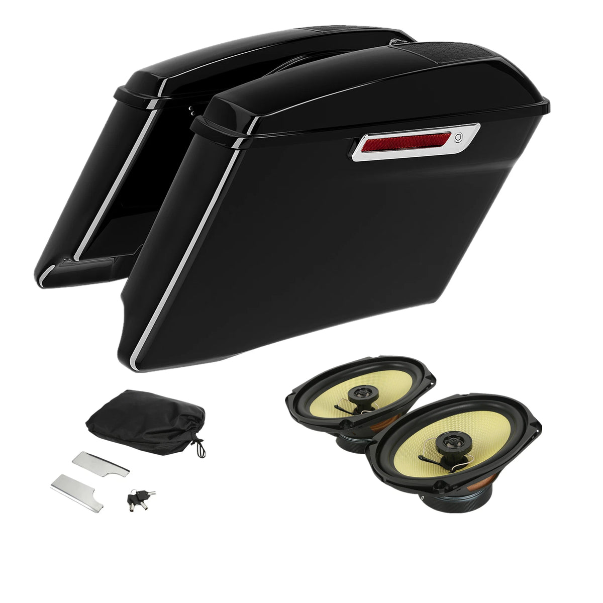 Black Extended Hard Saddlebag &6x9 Speakers For Harley CVO Electra Glide 2014-Up