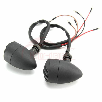 BLACK GRILL BULLET MOTORCYCLE TURN SIGNAL INDICATOR LIGHTS BLINKER FOR HARLEY A