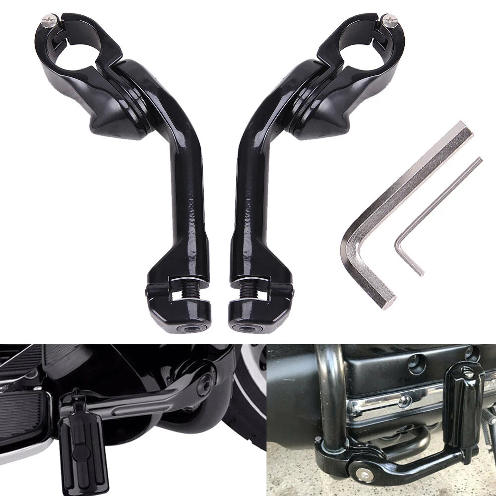 1.25" 32mm Gloss Black Long Angled Highway Engine Guard Foot Pegs Kit For Harley