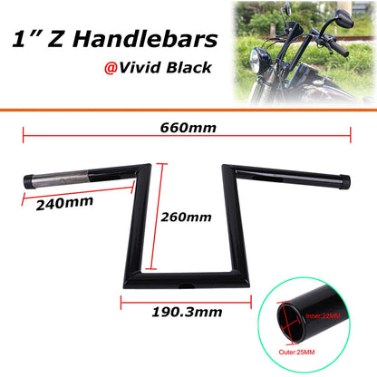 Motorcycle 10-1/2" Rise 1" Ape Hanger Z-Bar Handlebar For Harley Sportster Dyna