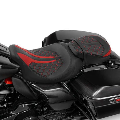 Rider Driver & Passenger Gel Seat Fit For Harley Road Glide King 09-23 Black Red
