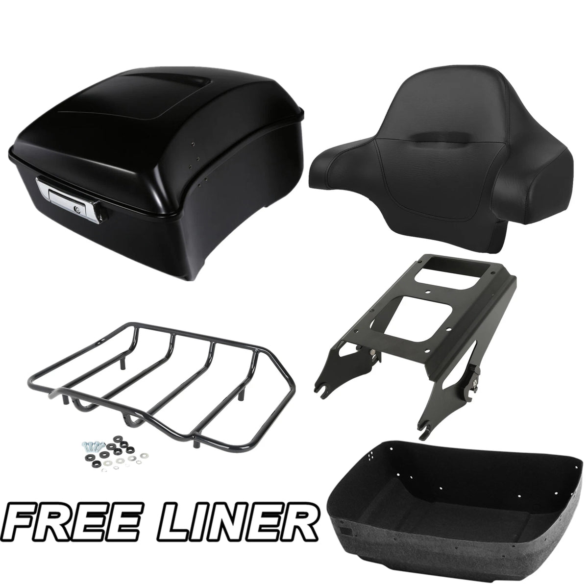 Matte Black King Trunk Backrest Pad Mount Rack For Harley Touring Glide 09-13 US