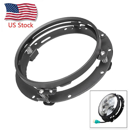 LED 7" Round LED Headlight Ring Bracket Fit Touring Softail Mounting HID Black