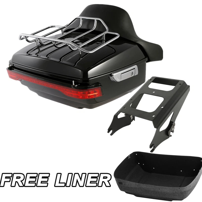 King Trunk Luggage Pad LED Tail Light Rack Mount For Harley Street Glide 2009-13