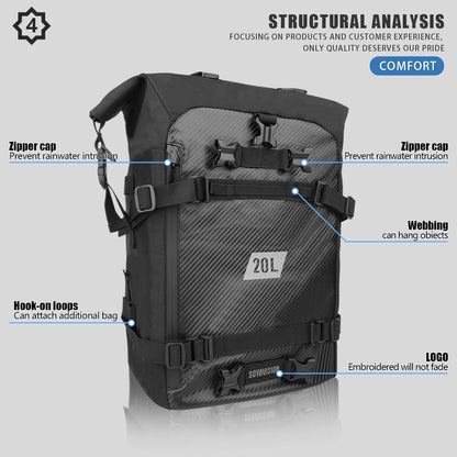 20L Tail Bag Motorcycle Storage Backpack Black Multi-functional Rear Seat Bag