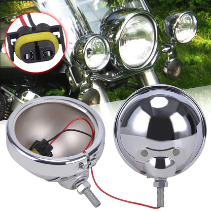 Pair 4-1/2 Inch 4.5" Chrome Fog Lights Housing Passing Lamp Bracket Bulb Bucket