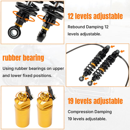 13" Remote Reservoir Rear Suspensions Shocks For Harley Road King Glide 2014-25